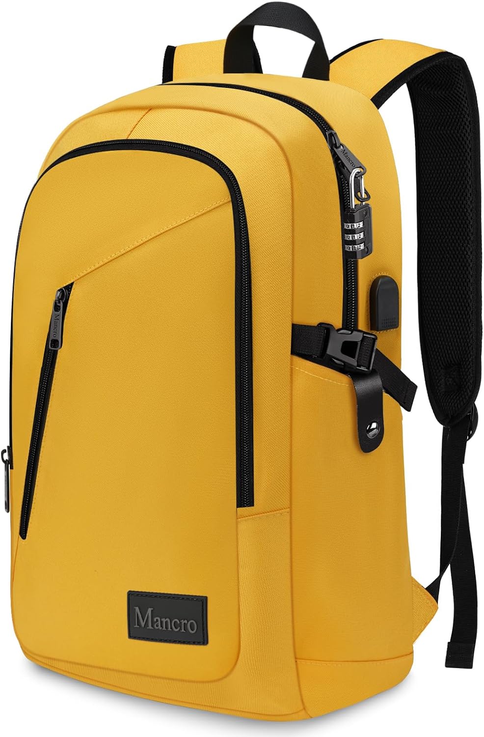 Mancro Travel Laptop Backpack with USB Charging Port, 15.6 in Anti Theft Backpack for Women Men, Computer Bag Fits 15.6 Inch Laptop and Notebook Backpack Gift, Yellow