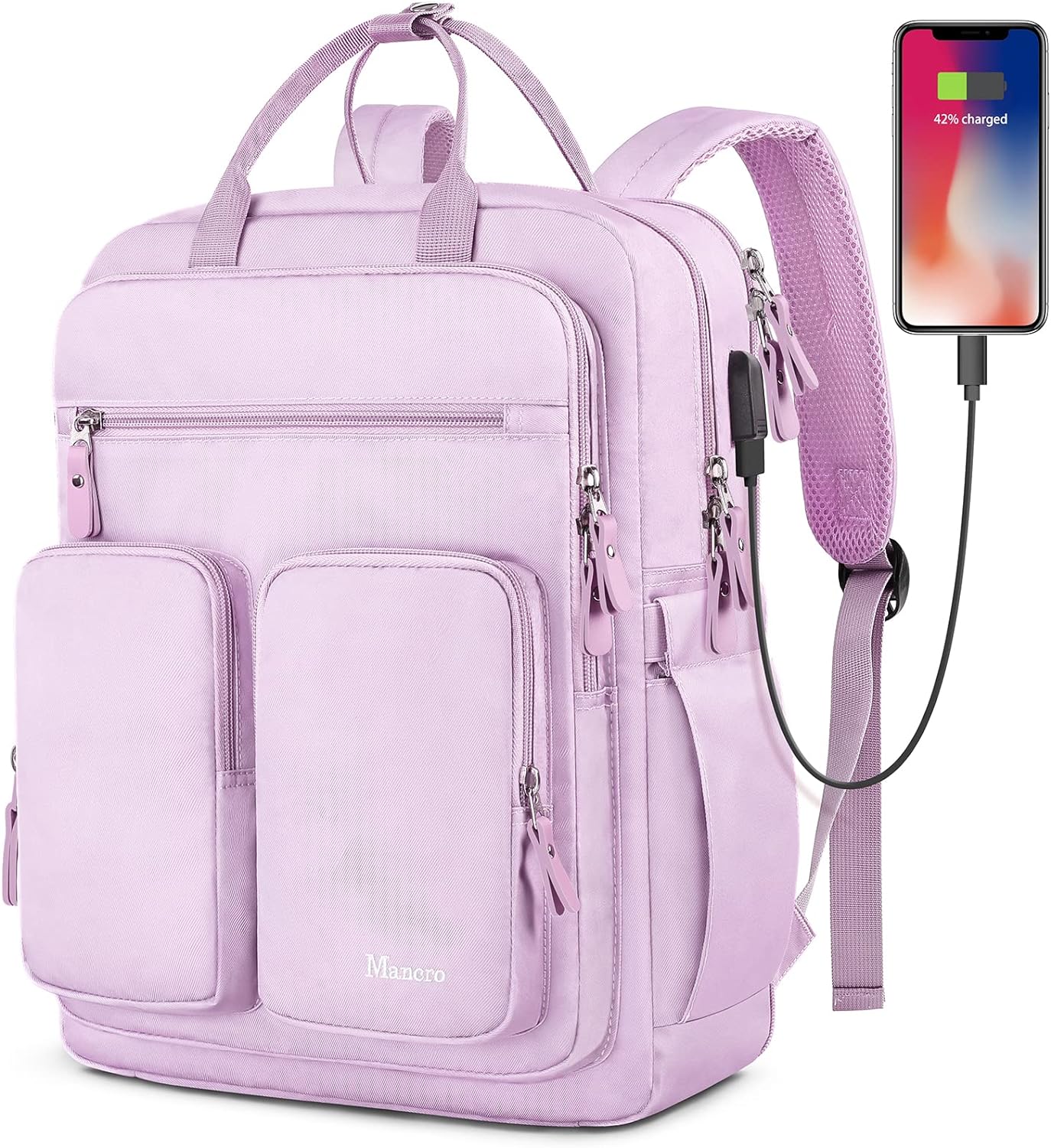 Mancro Laptop Backpack for Women, 15.6 Inch Backpack with USB Charging Port, Large Travel Backpacks for Women, College Backpack Gifts Laptop Backpacks, Purple