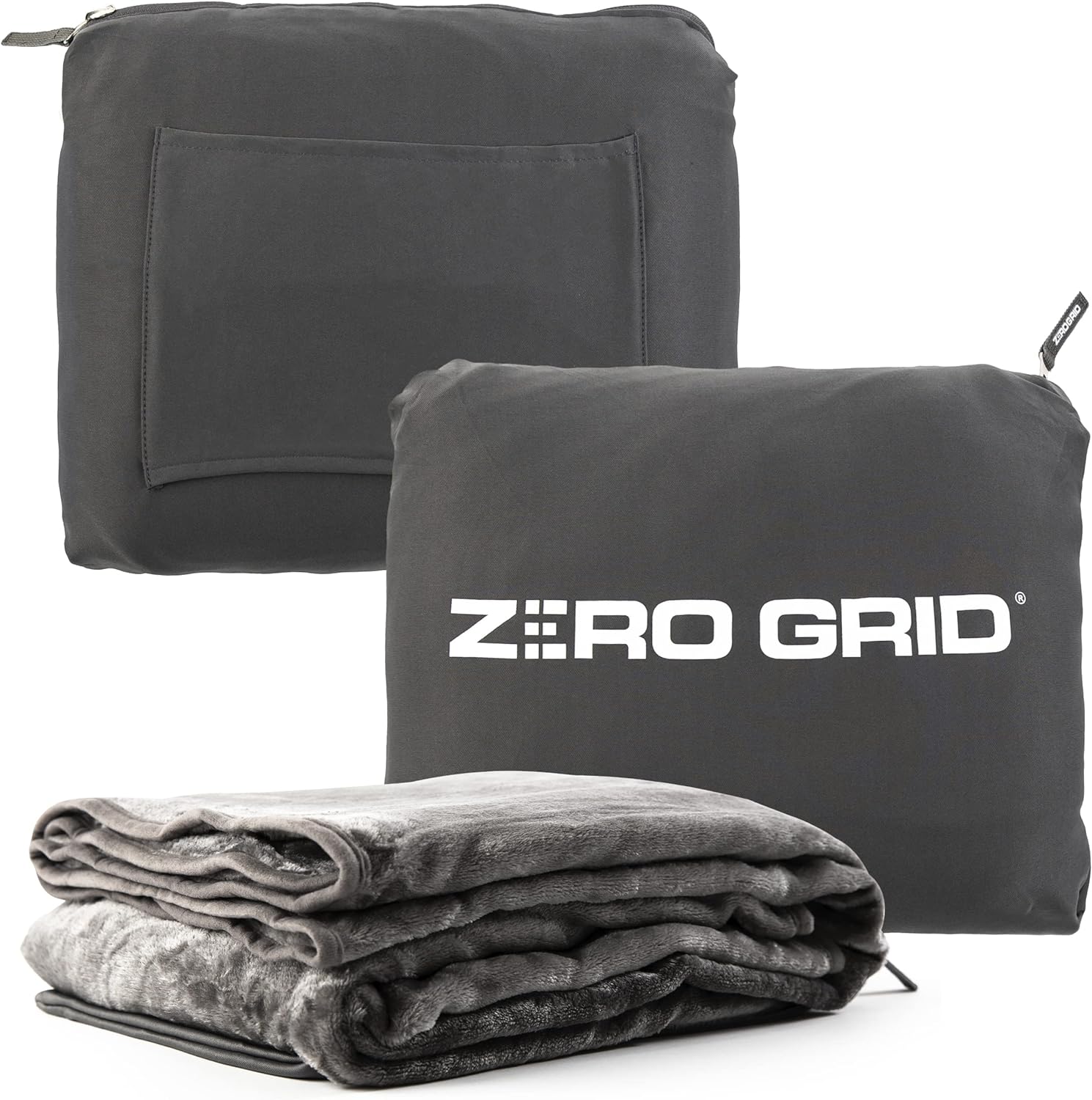 Zero Grid Premium Lightweight Wearable Super Soft Travel Blanket with Neck Snaps, Cozy Footpockets and Zipper Pouch, Compact Airplane with Luggage Strap Travel Blanket and Pillow Set