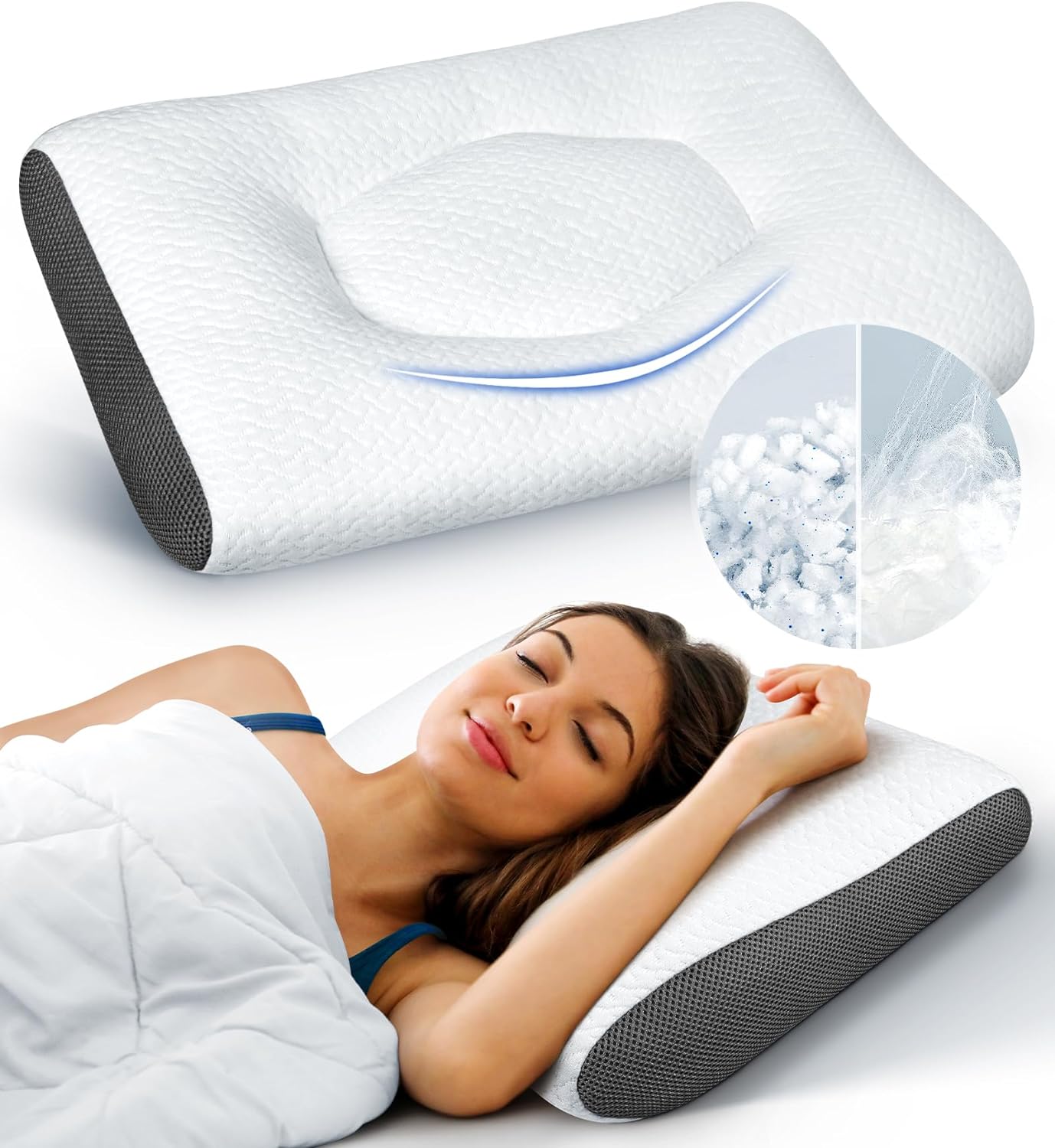 Super Comfort Ergonomic Pillow for Neck Head and Shoulder Pain Relief, Odorless Contour Support Pillows for Bed Sleeping, Orthopedic Cervical Spine Stretch Pillow for Side Back Stomach Sleeper