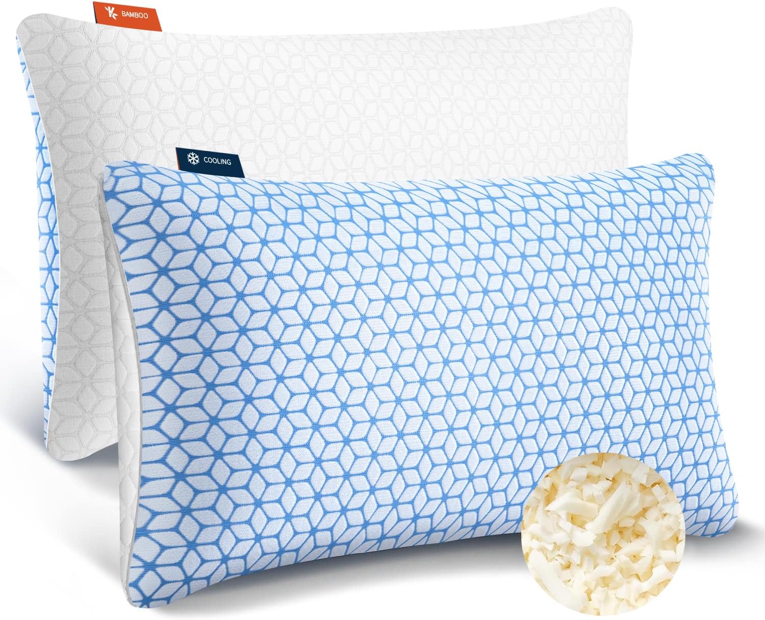 Pillows Queen Size Set of 2, Queen Pillows 2 Pack for Bed Shredded Memory Foam Pillows Adjustable, Cooling Pillow Soft and Supportive for Side Back Stomach Sleepers