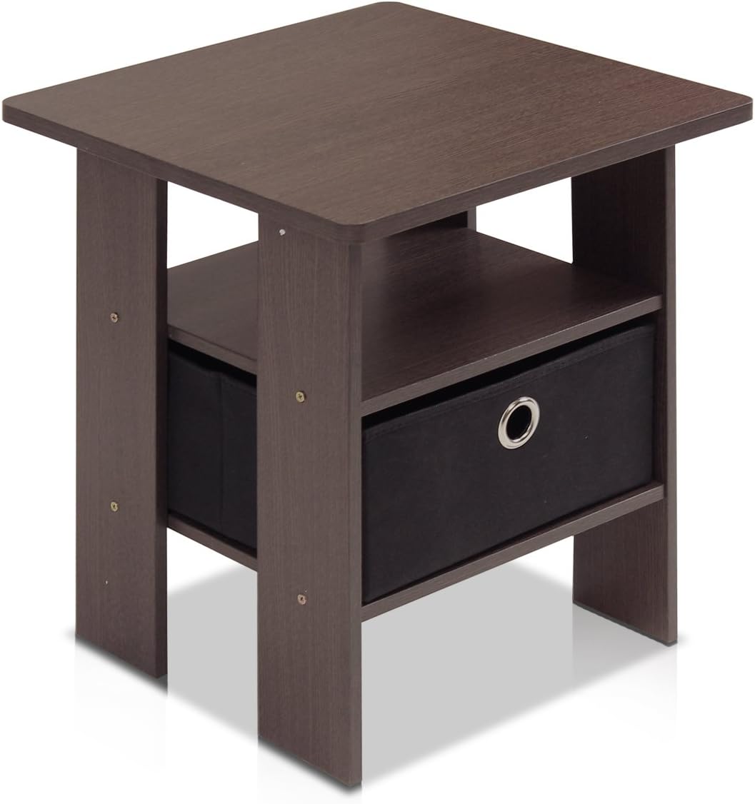 Furinno Andrey End Table / Side Table / Night Stand / Bedside Table with Bin Drawer, Dark Brown/Black, 1-Pack, Center Bin