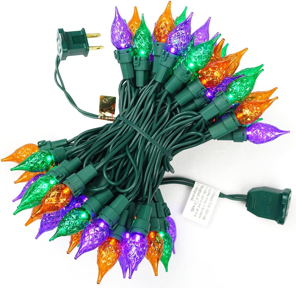 BOHON Halloween Lights 19Ft 70 LEDs Halloween String Lights UL Certified Multi Color Christmas Lights for Party Halloween Decorations Christmas Tree Carnival Decor Purple Orange Green