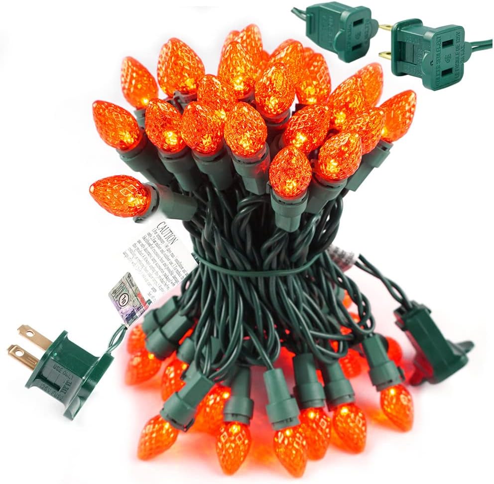 BOHON Halloween String Lights 50 LEDs Orange Lights UL Certified Christmas Lights Green Wire Halloween Lights Plug-in for Indoor Outdoor Halloween Decorations Thanksgiving Tree Carnival Decor