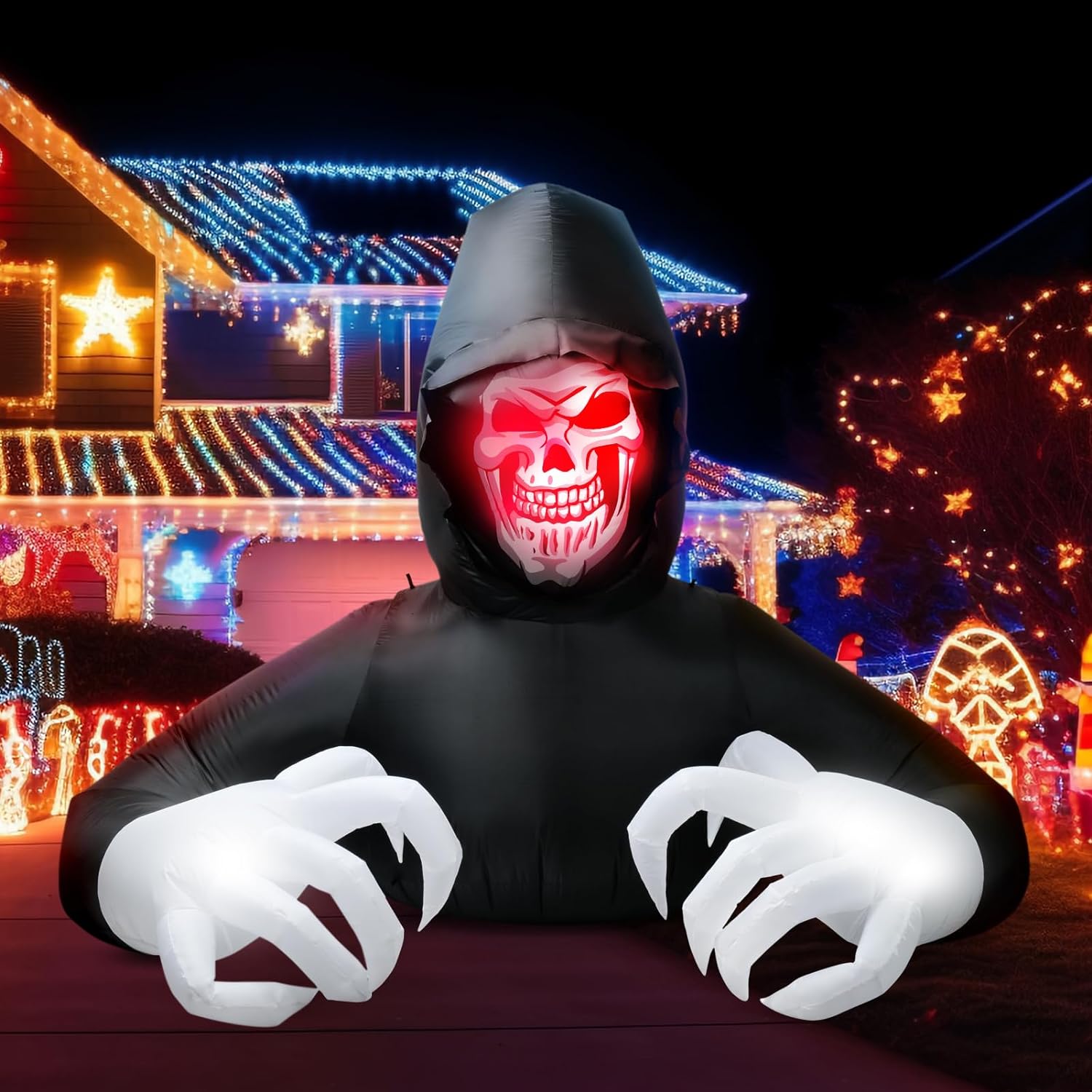 BOHON 7 FT Halloween Inflatables Large Grim Reaper with Led Lights Blow Up Yard Prop Decor Scary Inflatable Clearance for Outdoor Indoor Outside Home Holiday Party Garden Lawn Halloween Decorations