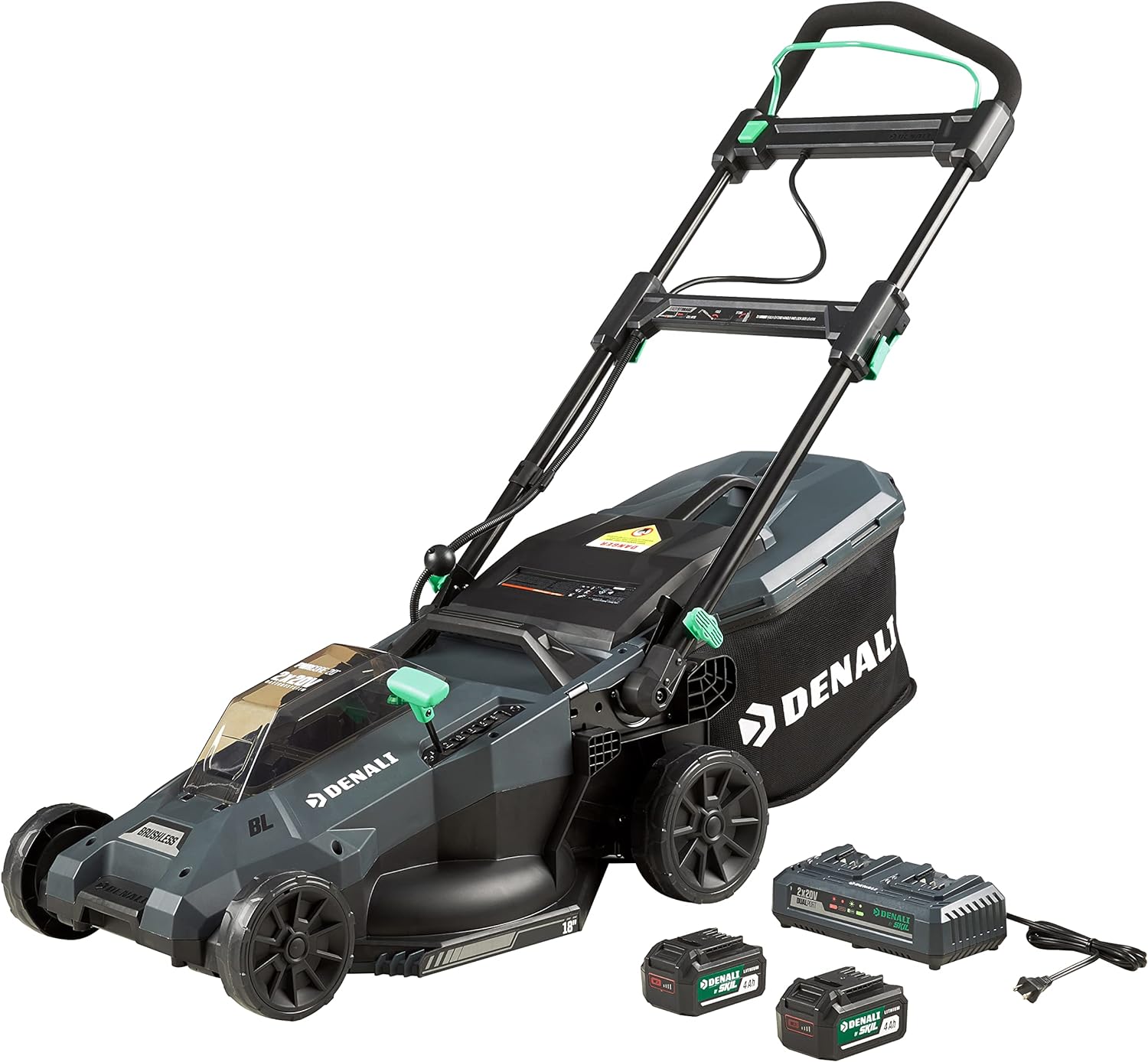 Amazon Brand - Denali by SKIL 2 x 20V (40V) Brushless 18-Inch Push Lawn Mower Kit, Includes Two 4.0 Ah Lithium Batteries & Dual Port Charger