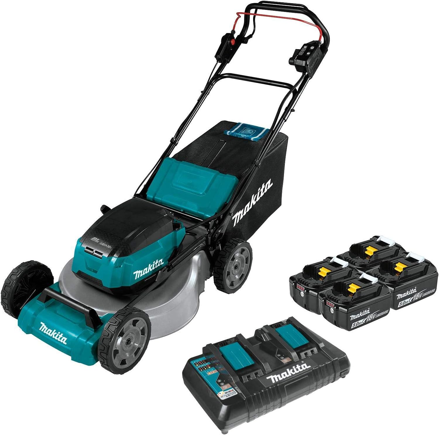 Makita XML06PT1 36V (18V X2) LXT Brushless 18 Self-Propelled Commercial Lawn Mower Kit with 4 Batteries (5.0Ah)