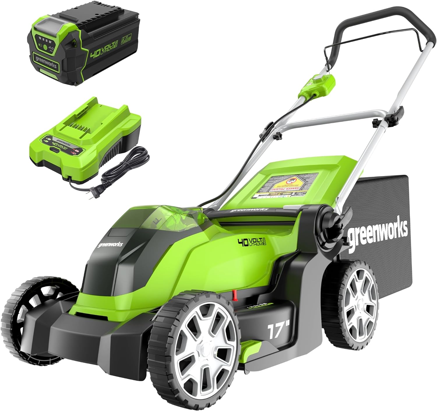 Greenworks 40V 17 Cordless (Push) Lawn Mower (75+ Compatible Tools), 4.0Ah Battery and Charger Included