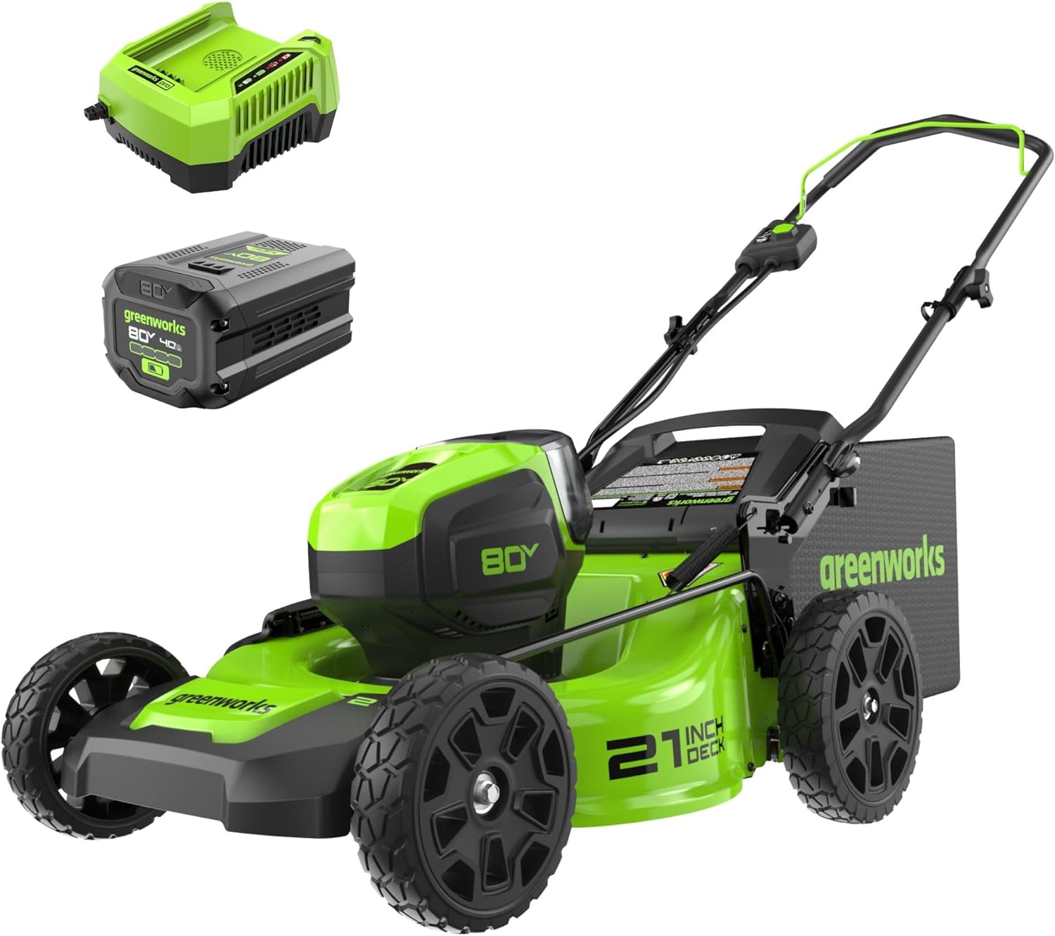 Greenworks 80V 21 Brushless Cordless (Push) Lawn Mower (75+ Compatible Tools), 4.0Ah Battery and 60 Minute Rapid Charger Included