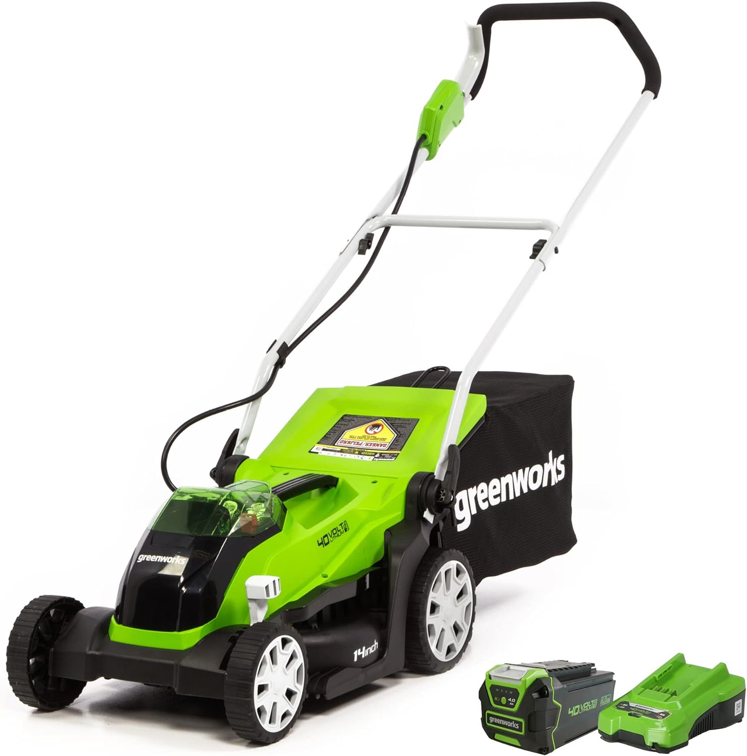 Greenworks 40V 14 Cordless (Push) Lawn Mower (75+ Compatible Tools), 4.0Ah Battery and Charger Included