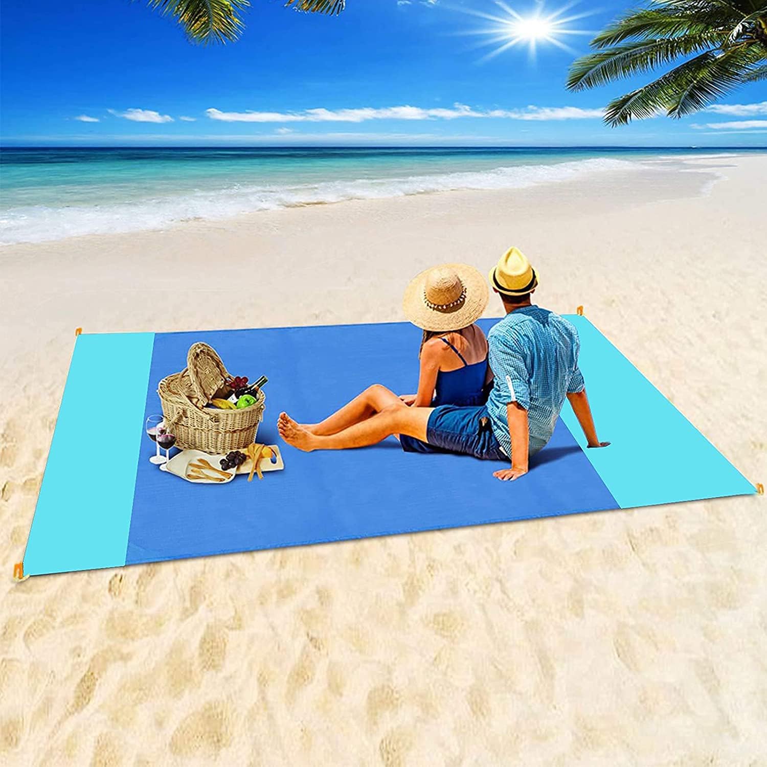 Beach Blanket, Beach Mat Sand Free Waterproof 79 X 83 Suitable for 4-7 Adults, Waterproof Lightweight Picnic Blankets for Travel, Camping, Hiking