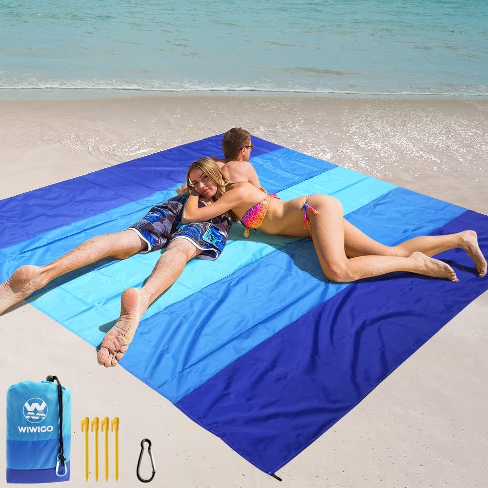 Beach Blanket Waterproof Sandproof Beach Mat 79 X 83 /10'x9'for 2-8 Adults Quick Drying Outdoor Picnic Mat Beach Accessories for Travel, Camping, Hiking