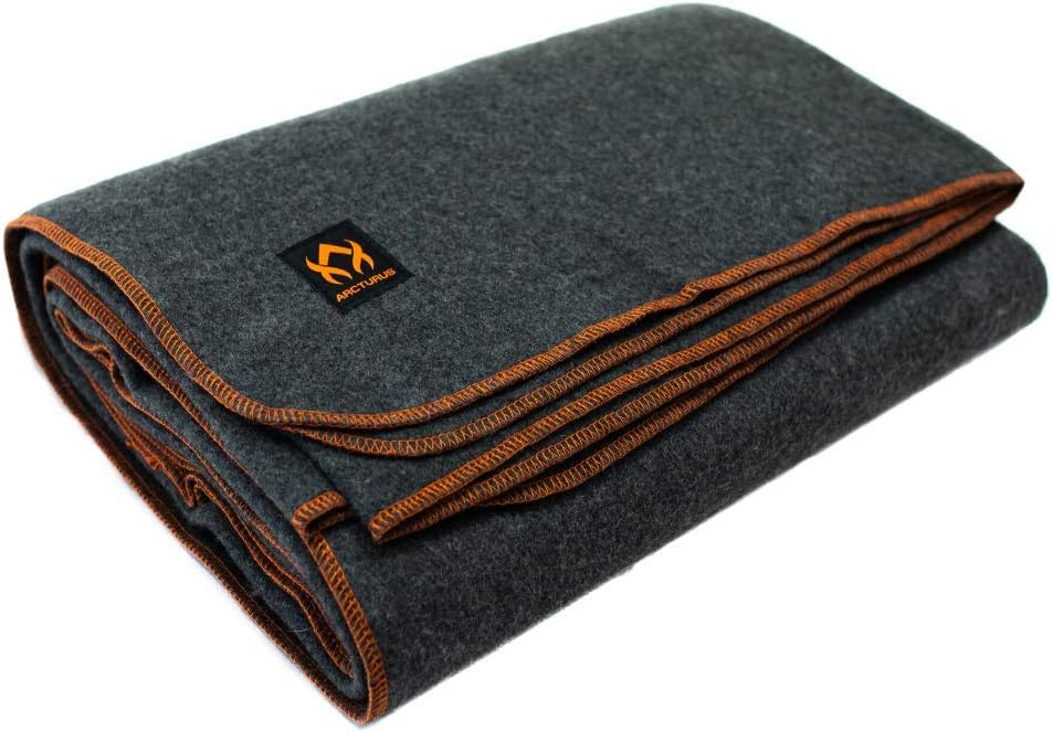 Arcturus Military Wool Blanket - 4.5 lbs, Warm, Thick, Washable, Large 64 x 88 - Great for Camping, Outdoors, Sporting Events, and Survival Kits