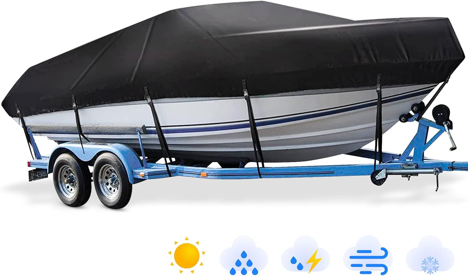 Mancro Trailerable Boat Cover 20-22ft Waterproof Heavy Duty Boat Cover, UV Resistant Marine Grade Canvas Outboard Cover Fits Bass Boat, Bayliner Tri-Hull V-Hull Fishing Runabout Boat, Black