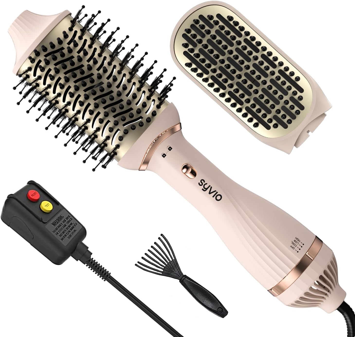 Syvio 4-in-1 Hair Dryer Brush, Detachable Oval & Flat Brush, Professional One-Step Hair Dryer & Volumizer for Straightening, Curling and Styling, Anti-frizz Hot Air Brush, Pink