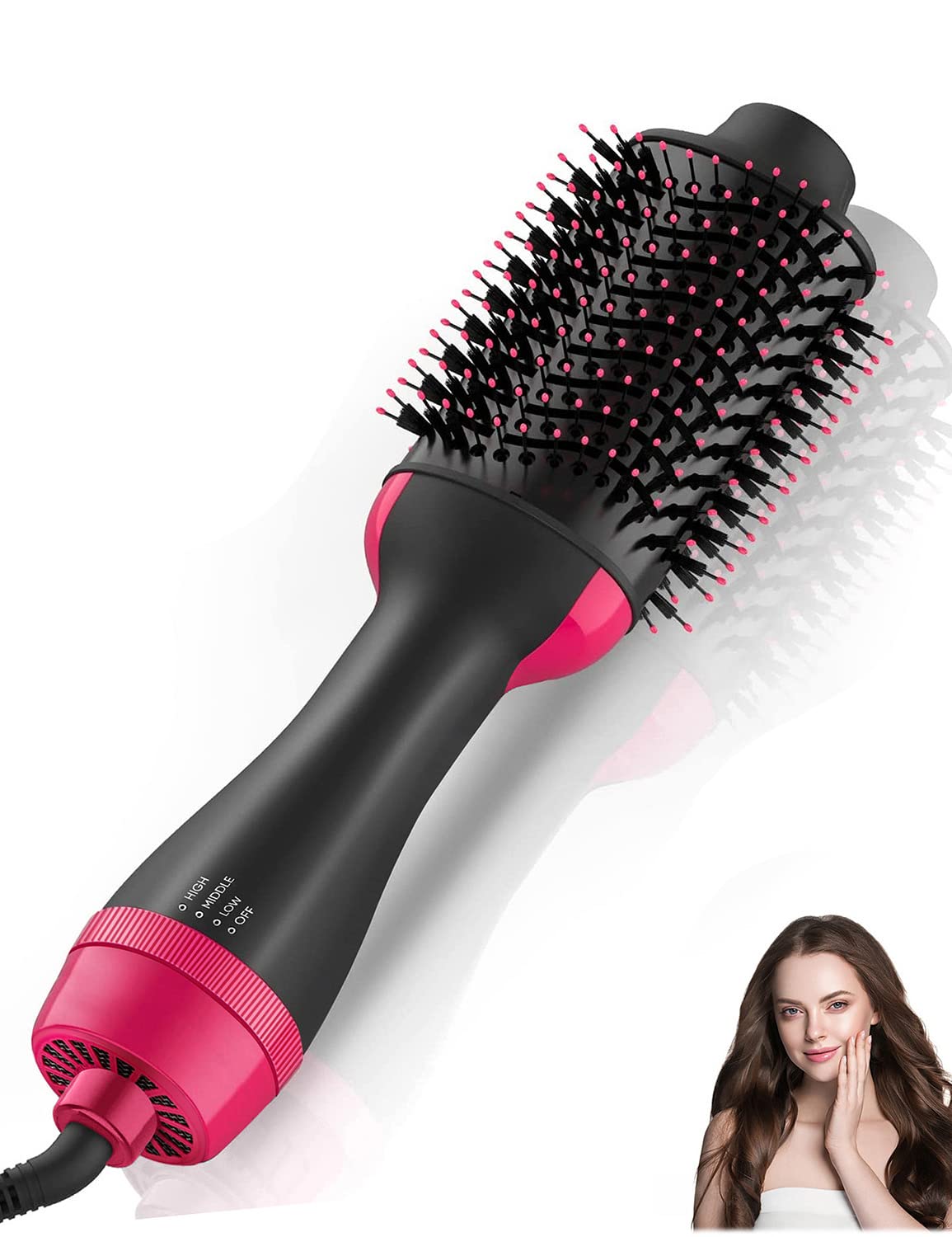 Hair Dryer Blow Dryer Brush, Hair Dryer and Styler Volumizer, Hot Air Brush for Straightening, Curling, Drying, Salon, One Step Styling Tools Pink