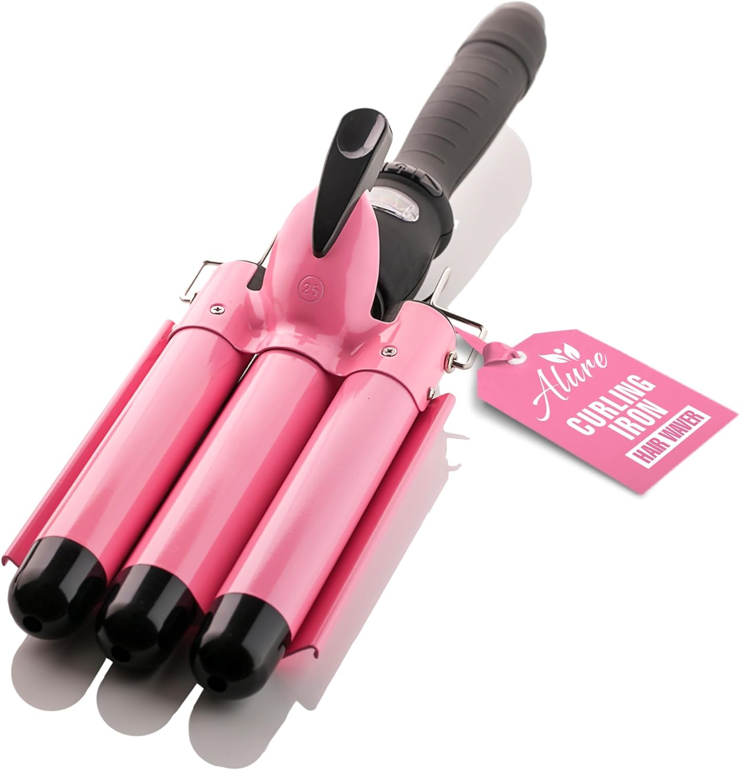 Alure Three Barrel Curling Iron Wand Hair Waver with LCD Temperature Display - 1 Inch Ceramic Tourmaline Triple Barrels, Dual Voltage Crimp