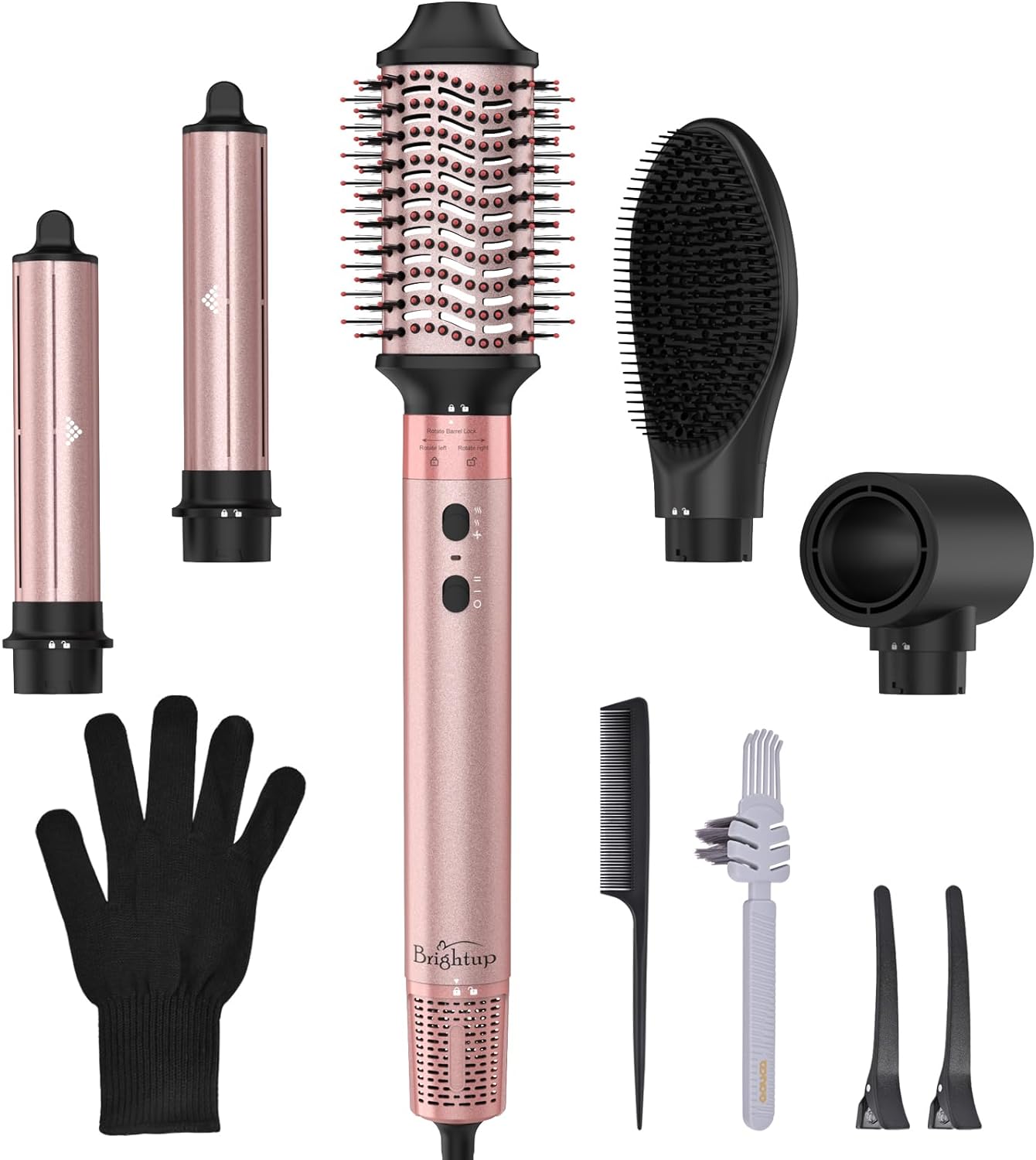 Brightup Hair Dryer Brush with 110,000 RPM High-Speed Negative Ionic Blow Dryer, Automatic Curling Iron, 5 in 1 Professional Hot Air Styler for Fast Drying Curling Volumizing Straightening & Styling