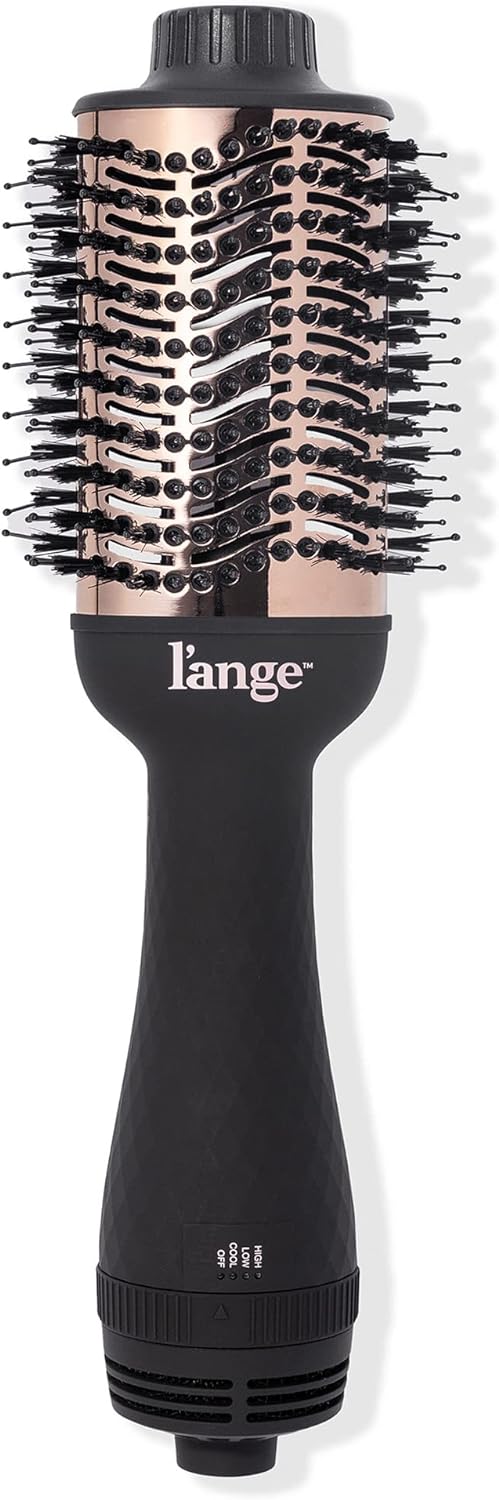 L'ANGE HAIR Le Volume 2-in-1 Titanium Blow Dryer Brush | Hot Air Brush in One with Oval Barrel | Hair Styler for Smooth, Frizz-Free Results for All Hair Types (Black - 75 mm)
