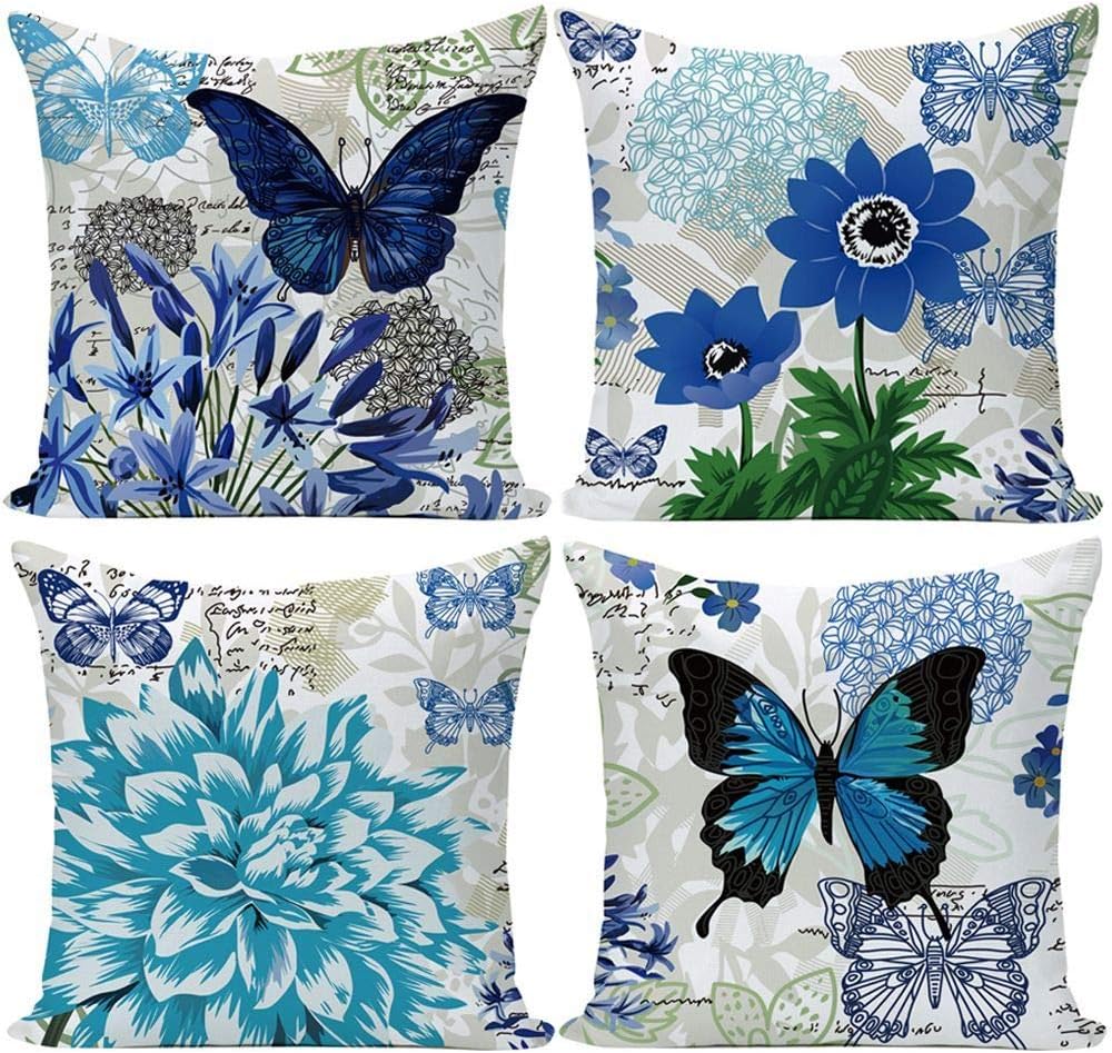 Retro Butterfly Pattern Decorative Throw Pillow Covers Vintage Style Home Decorative Cushion Cover with Quote Pillowcase 18X18,Set of 4 (Butterfly Pattern)