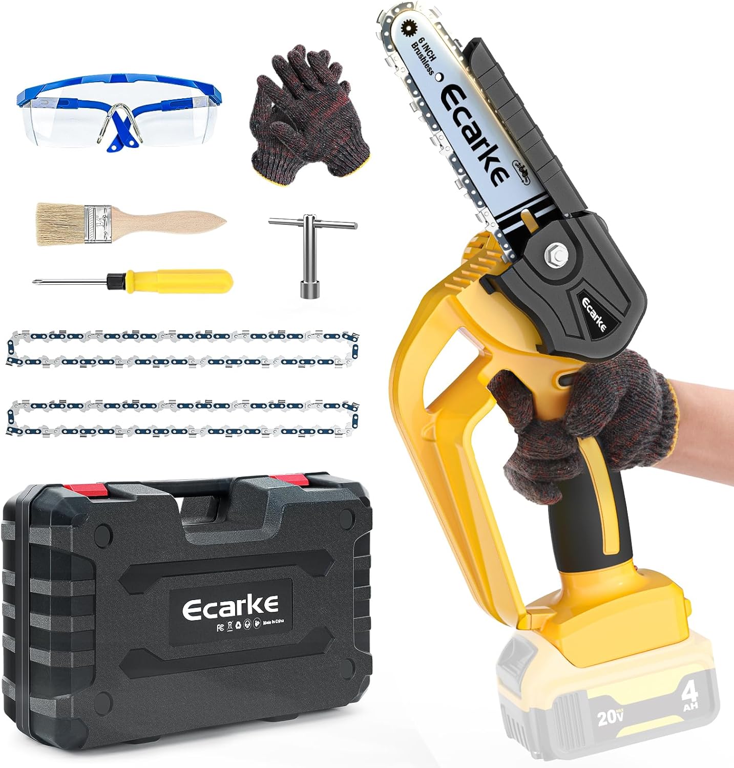 Cordless Power Chainsaw, for DeWALT 20V Max Lithium Battery 6-Inch Hand-held Mini Pruning Saw with Brushless Motor Replacement Chain Wood Cutting Tree Trimming Camping (Battery NOT Included)