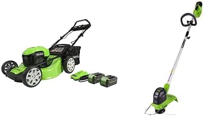 Greenworks 40V 21 Brushless (Smart Pace) Self-Propelled Lawn Mower, String Trimmer, 2 x 4Ah USB (Power Bank) Batteries and Charger Included MO40L4414