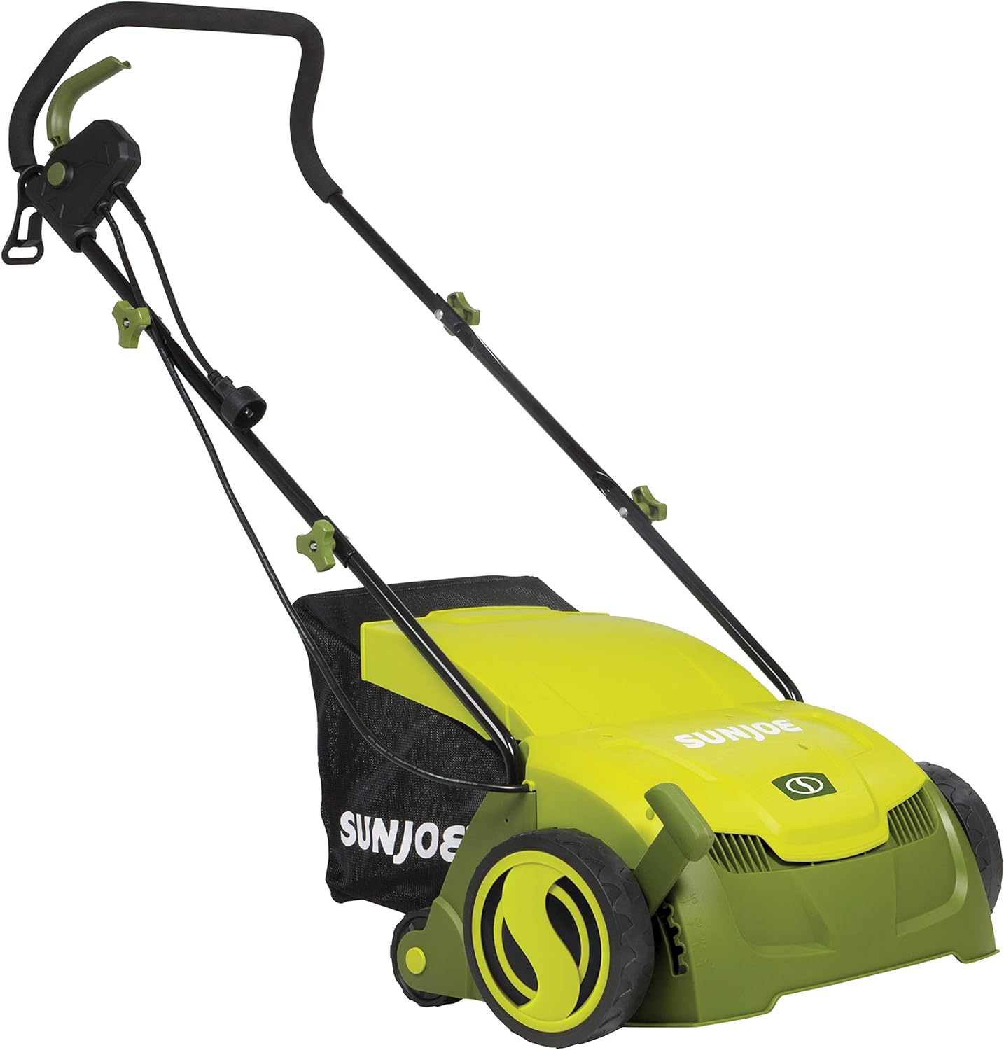 Sun Joe AJ801E 12-Amp, Electric Dethatcher and Scarifier w/Removeable 8-Gallon Collection Bag, 5-Position Height Adjustment, Airboost Technology Increases Lawn Health, 13 inch, Green