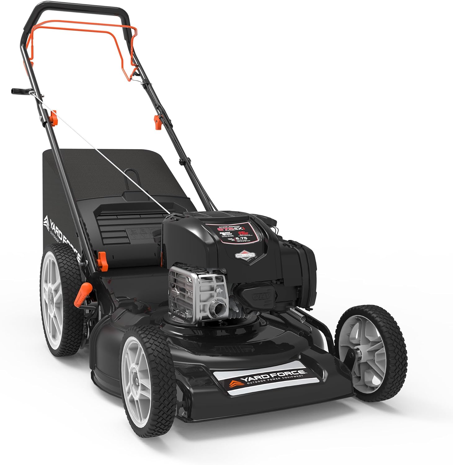 Self Propelled Lawn Mower Briggs & Stratton 150cc Gas Engine 22-inch Steel Deck 3-in-1 Mulch, Bag, Side Discharge, 12-inch High Rear Wheels