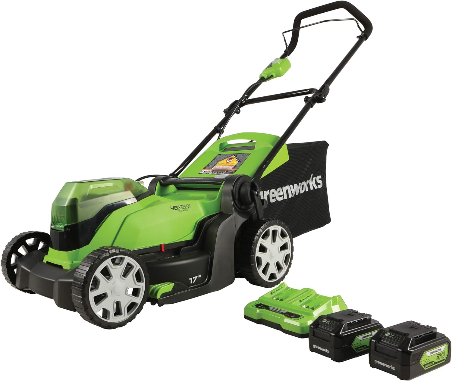 Greenworks 48V (2 x 24V) 17 Cordless (Push) Lawn Mower (125+ Compatible Tools), (2) 4.0Ah Batteries and Dual Port Rapid Charger Included