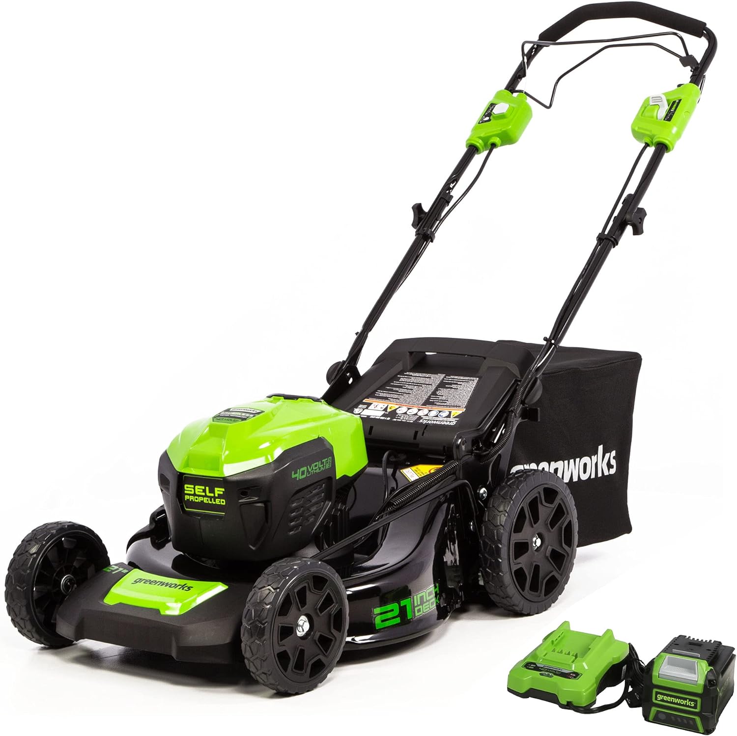 Greenworks 40V 21 Brushless Cordless (Self-Propelled) Lawn Mower (75+ Compatible Tools), 5.0Ah Battery and Charger Included