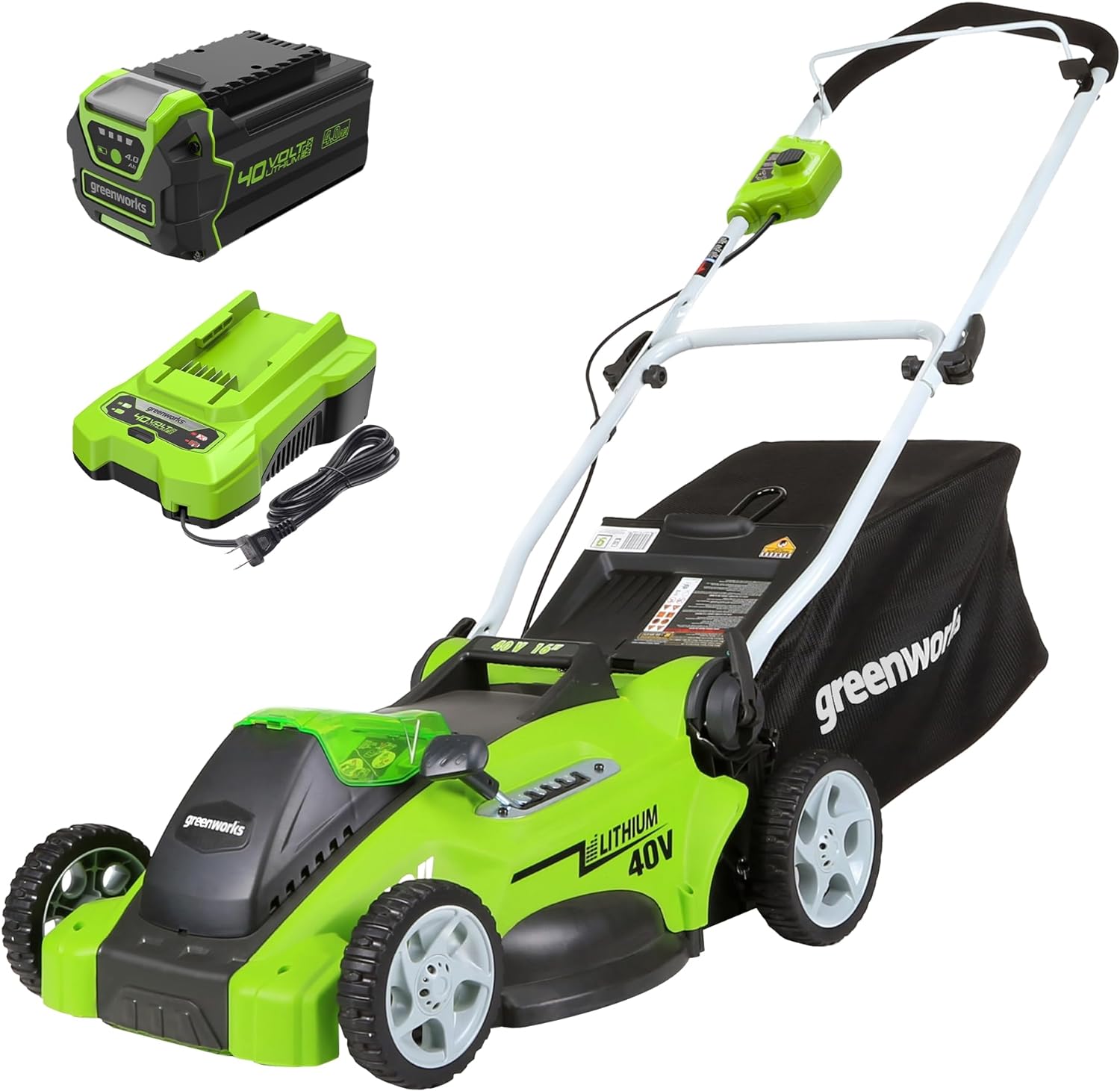 Greenworks 40V 16 Cordless (Push) Lawn Mower (75+ Compatible Tools), 4.0Ah Battery and Charger Included