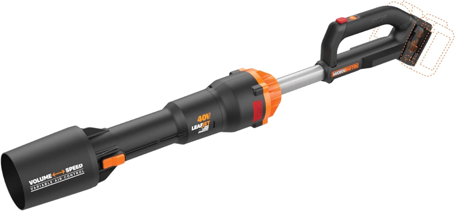 Worx 40V 165MPH 620CFM Cordless Leaf Blower, PowerShare, Brushless Motor, Lightweight - Tool Only