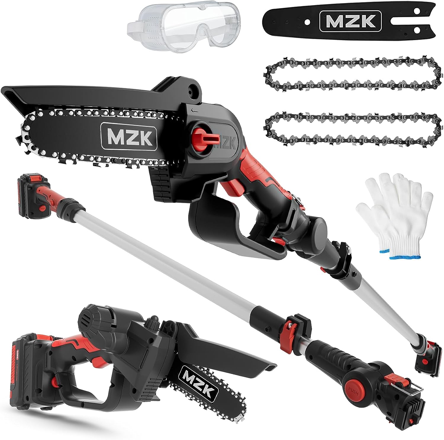 MZK 2-in-1 Cordless Pole Saw & Mini Chainsaw with 3 Replacement Chain, 20V Battery Pole Chainsaw, 4.5 Cutting Capacity, 13ft Reach Pole Saw for Tree Trimming(Battery and Fast Charger Included)