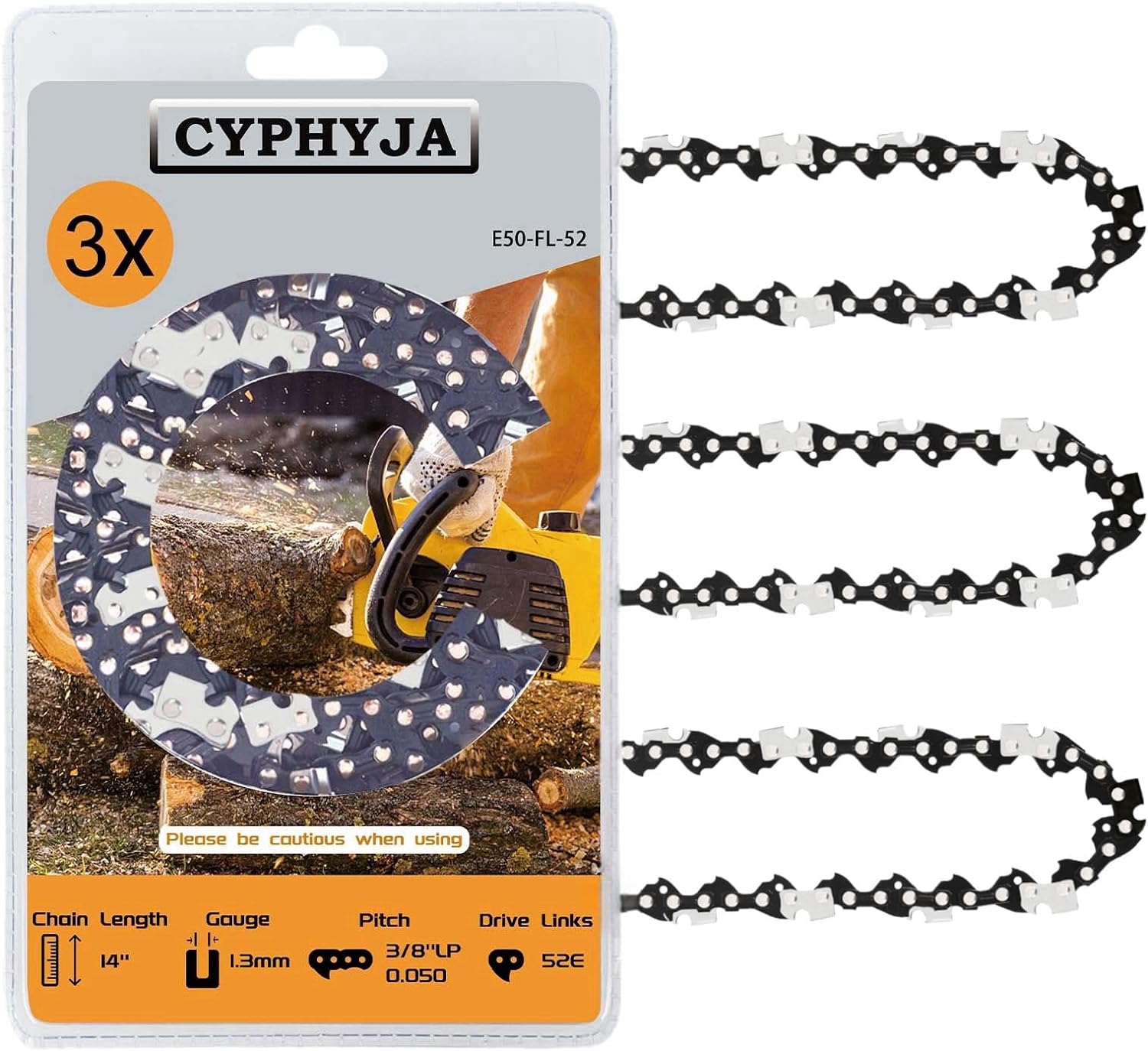 14 Inch Chainsaw Chain, 3/8 LP Pitch .050 Gauge, 52 Drive Links, 14 Chainsaw Blade Fit for Ryobi, Echo CS-310, Worx, Homelite, Dewalt, Poulan, Craftsman and More (3 Chains)