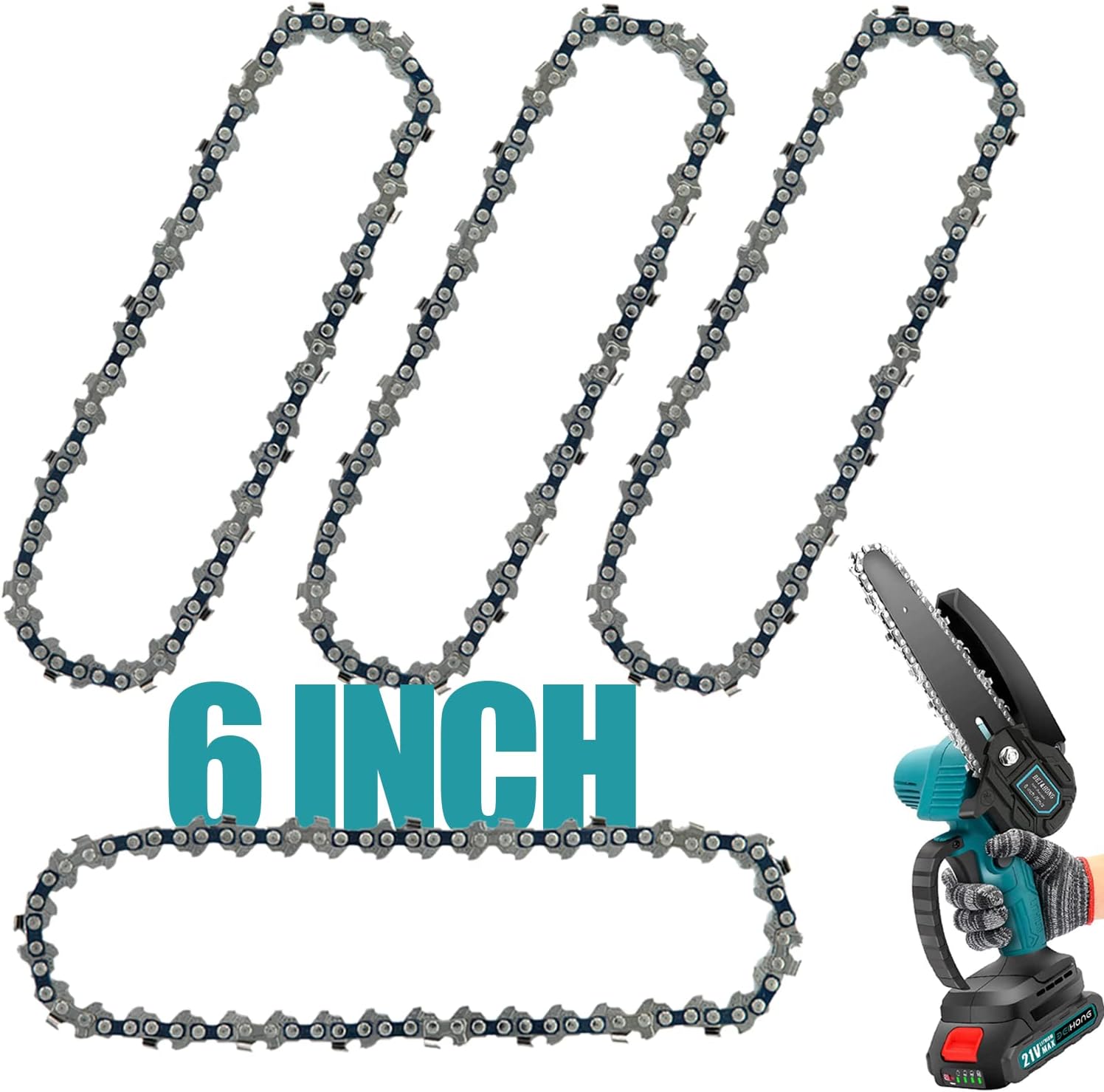 6 Inch Mini Chainsaw Chain Replacement, 4 Pcs Chains for Cordless Electric Portable Chainsaw, Durable Carbon Steel Saw Chains for Pruning Shears and Wood Cutting