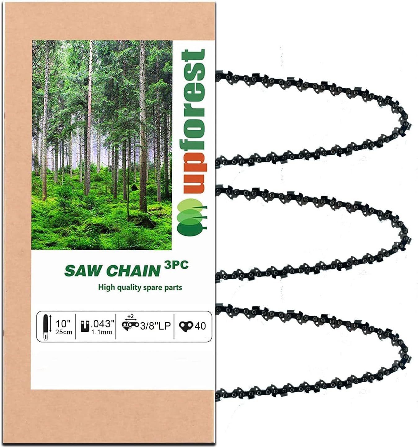 3 Pack 10 Inch Chainsaw Chain R40, 3/8 LP Pitch - .043 Gauge - 40 Drive Links Fit for Ryobi,Echo CS-271 Husqvarna - 436 LI,Craftsman315.341300, Poulan, Remington (90YNS40X3)