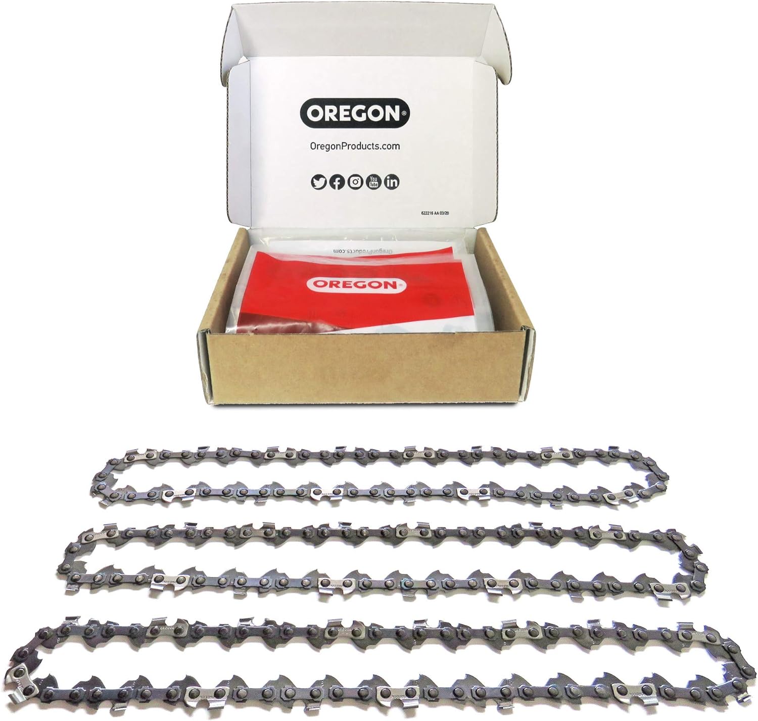 Oregon S62x3 3-Pack AdvanceCut Chainsaw Chains for 18-Inch Bar - 62 Drive Links  Low-Kickback, Fits Husqvarna, Echo, Poulan, Craftsman and more