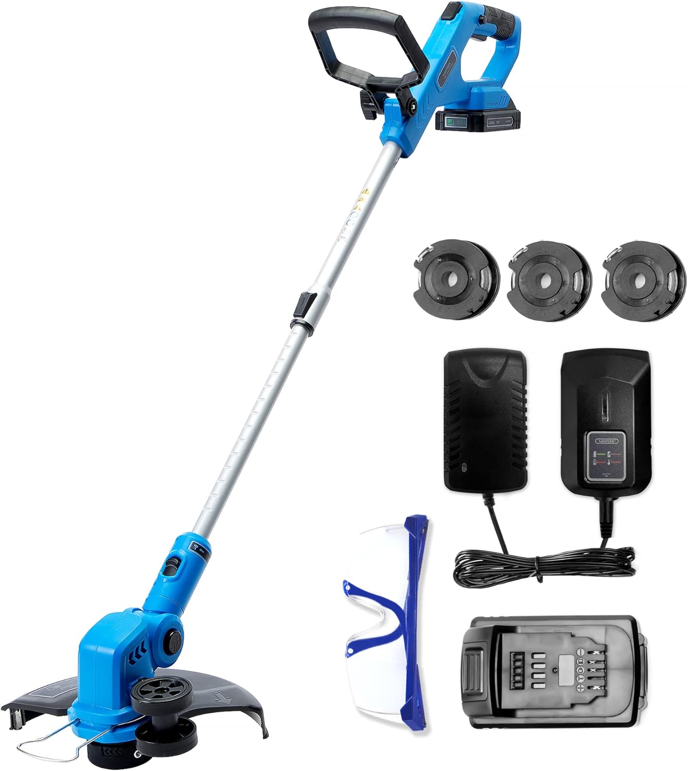 Weed Wacker Battery Powered, 20V Cordless String Trimmer & Edger, 12 Inch Weed Eater with 3 Spools, Edger Lawn Tool with 90 Degree Adjustable Head, with 2.0Ah Battery and Fast Charger