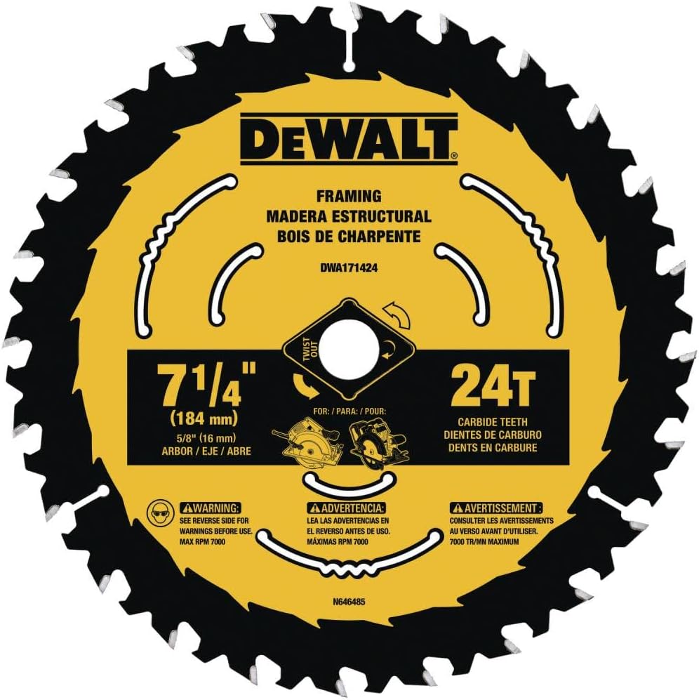 DEWALT Circular Saw Blade, 7 1/4 Inch, 24 Tooth, Wood Cutting (DWA171424)