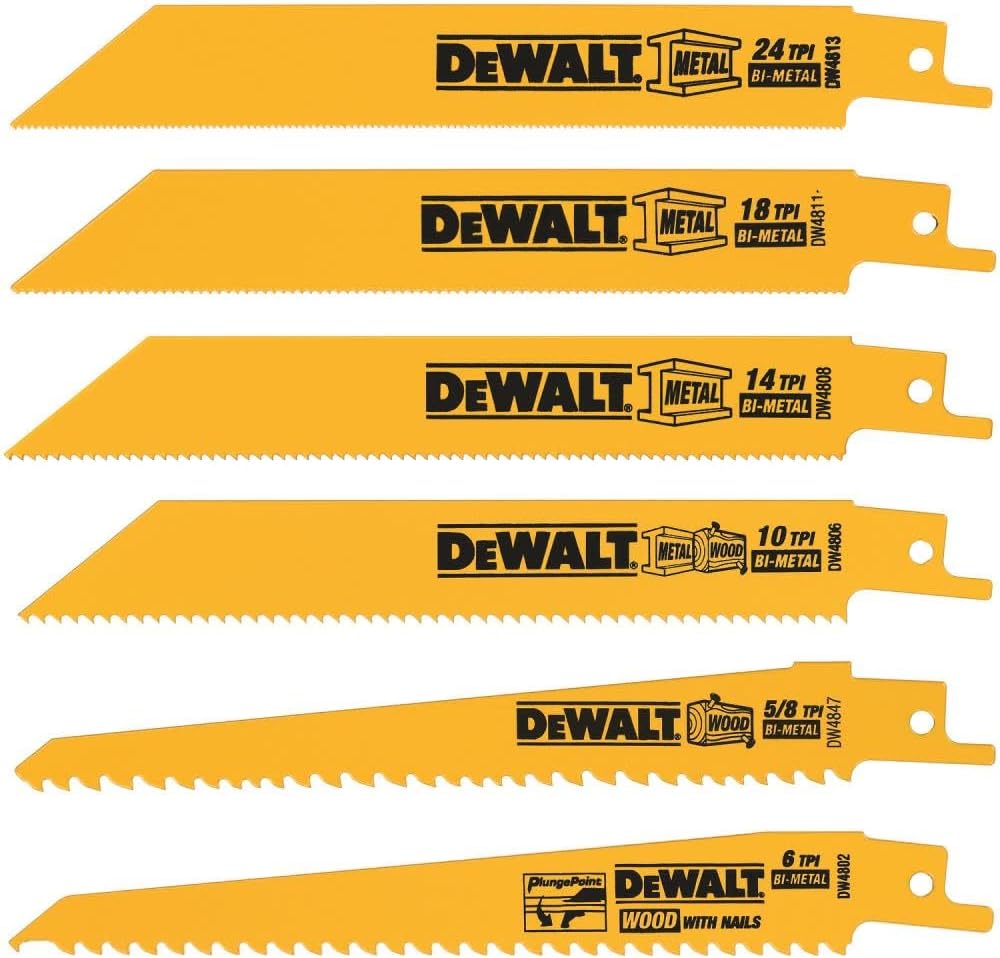 DEWALT Reciprocating Saw Blades, Metal/Wood Cutting Set, 6-Piece (DW4856)