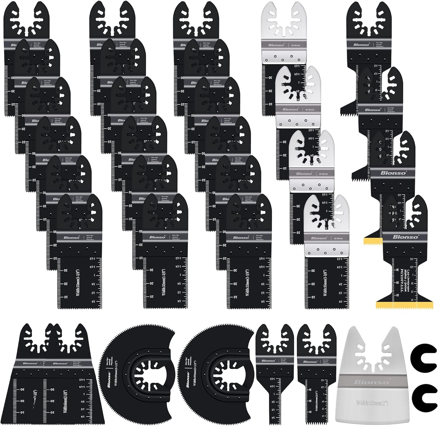 Bionso 35 PCS Oscillating Saw Blades, Premium Multitool Kit for Wood Metal Plastics, Tool Blades Fit Dewalt Worx Rockwell Wen Milwaukee Makita Ryobi Bosch Fein Porter Genesis Black