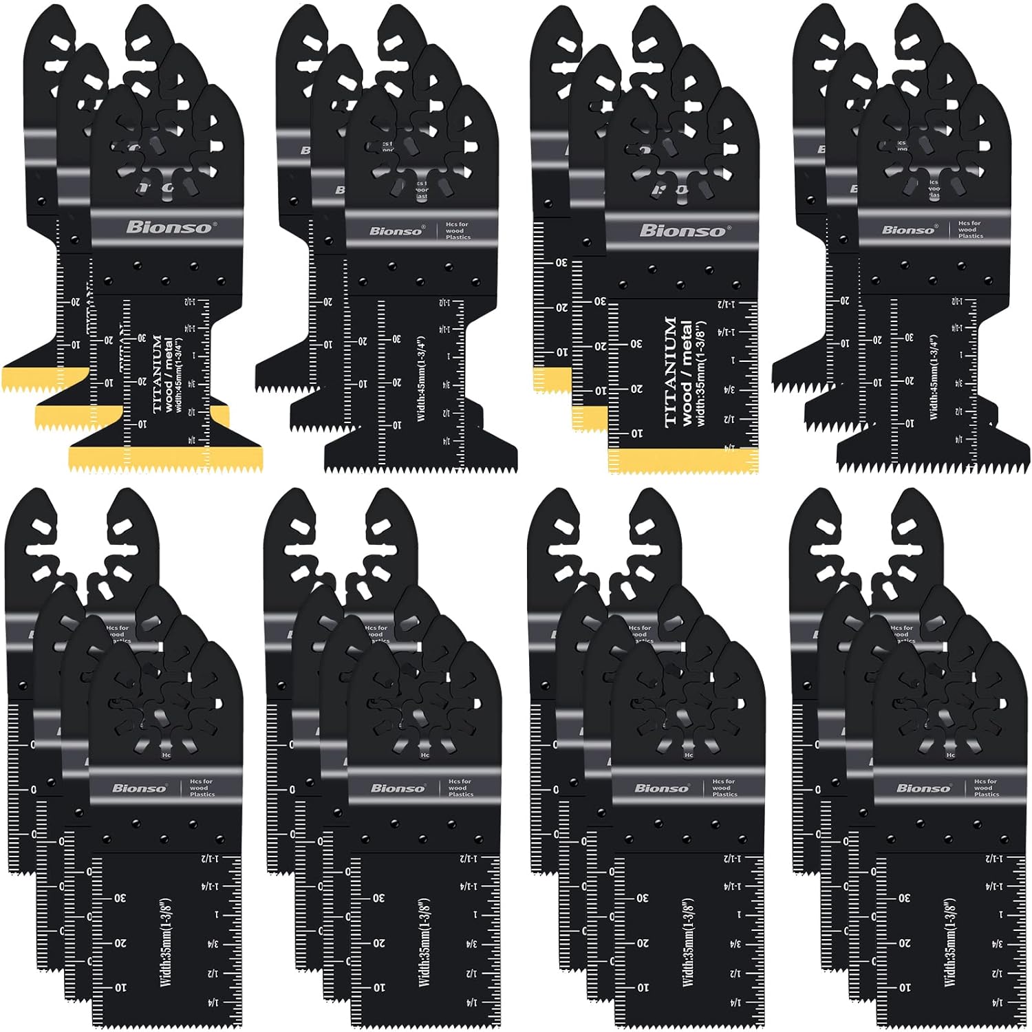 Bionso 28PCS Oscillating Saw Blades, Professional Universal Titanium Multitool Blades for Wood Plastics Metal, Quick Release Multi Tool Blades Kits Fit Dewalt Ryobi Milwaukee Rockwell Fein Makita