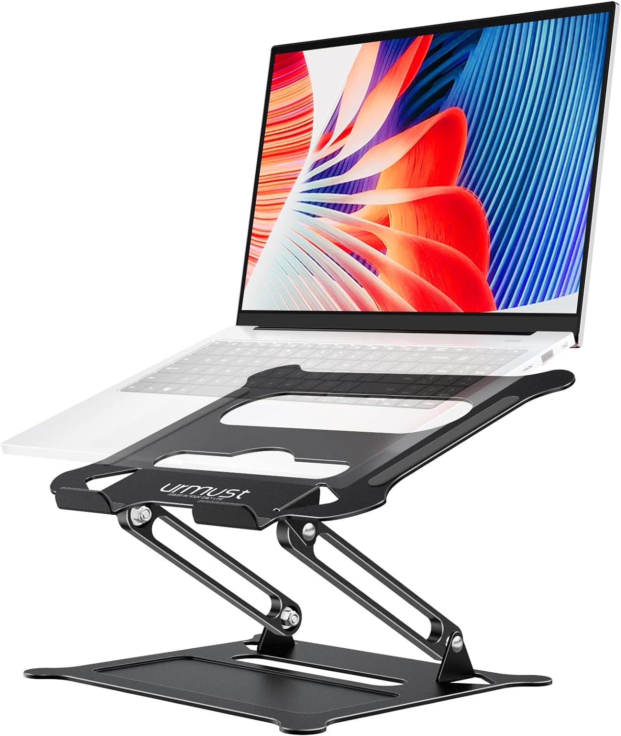 I work from home and got this to put on my kitchen table (yup!) It' a great small footprint and I am able to place my keyboard and mouse underneath my laptop on the bottom shelf when not in use. Sturdy, small and pleasant enough to look it!