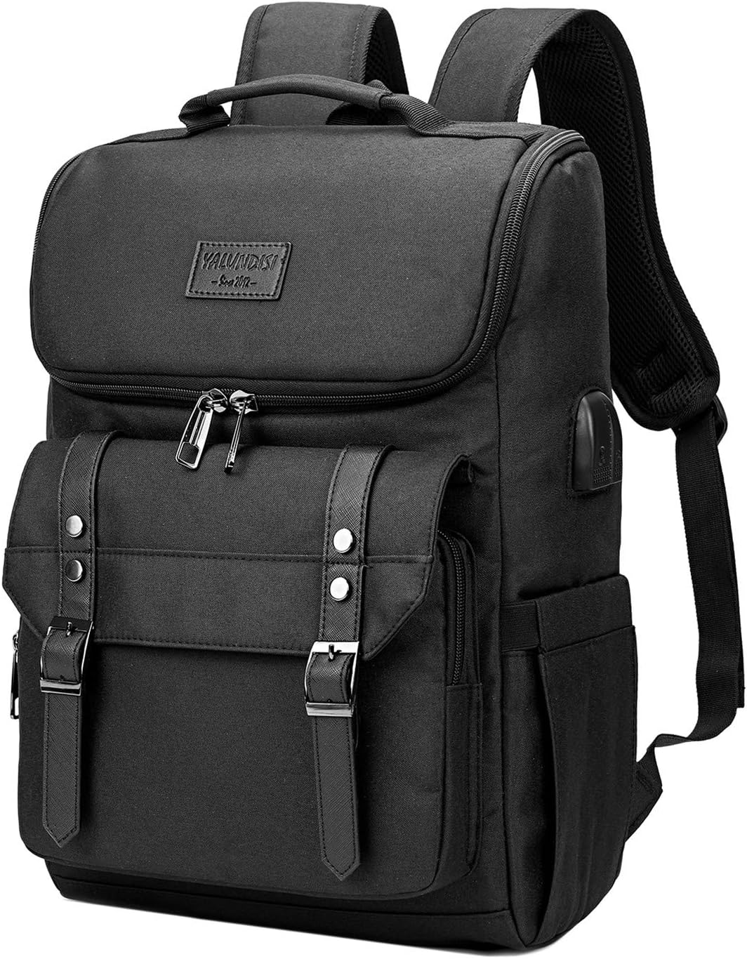 YALUNDISI Vintage Backpack Travel Laptop Backpack with usb Charging Port for Women & Men College Backpack Fits 15.6 Inch Laptop Black