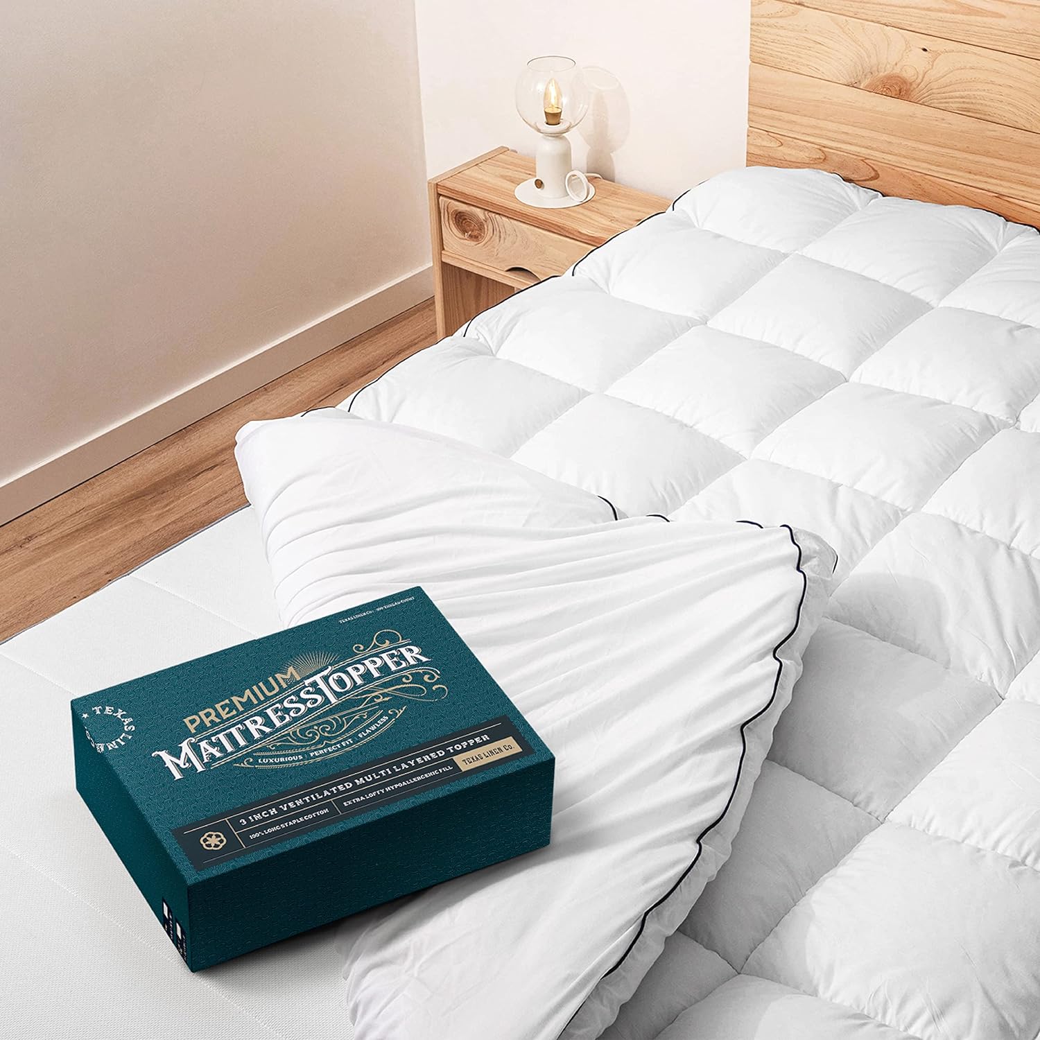 Queen Cooling Mattress Topper, Soft 100% Cotton Fabric, Pillow-Top Optimum Thick Mattress Topper for Queen Bed, Breathable & Plush Quilted Down-Like Fill, Snug Deep Pocket Fit