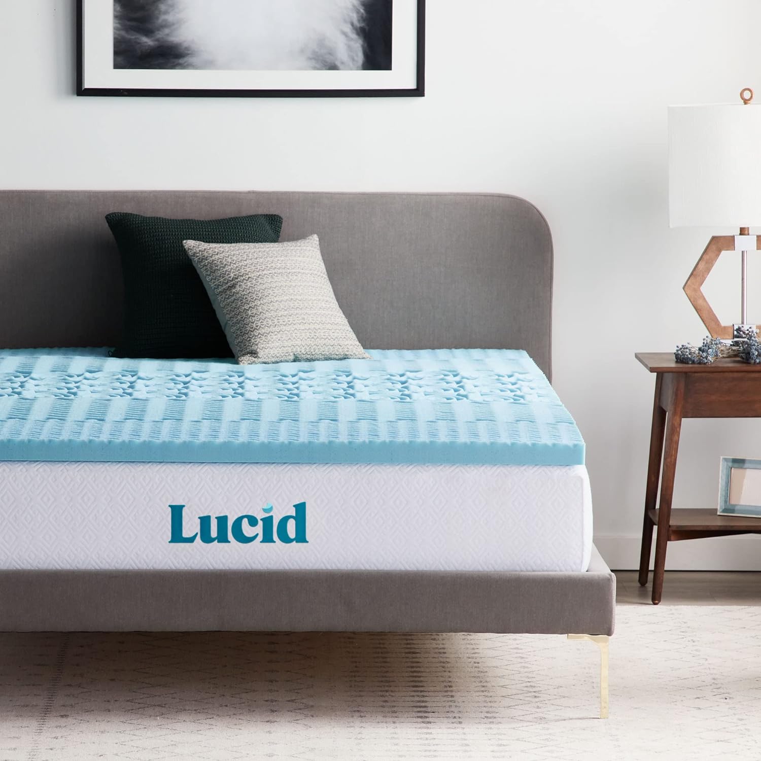 Lucid 2 Inch Mattress Topper Full - Memory Foam Mattress Topper Full - 5 Zone Gel Infusion - CertiPur Certified Foam