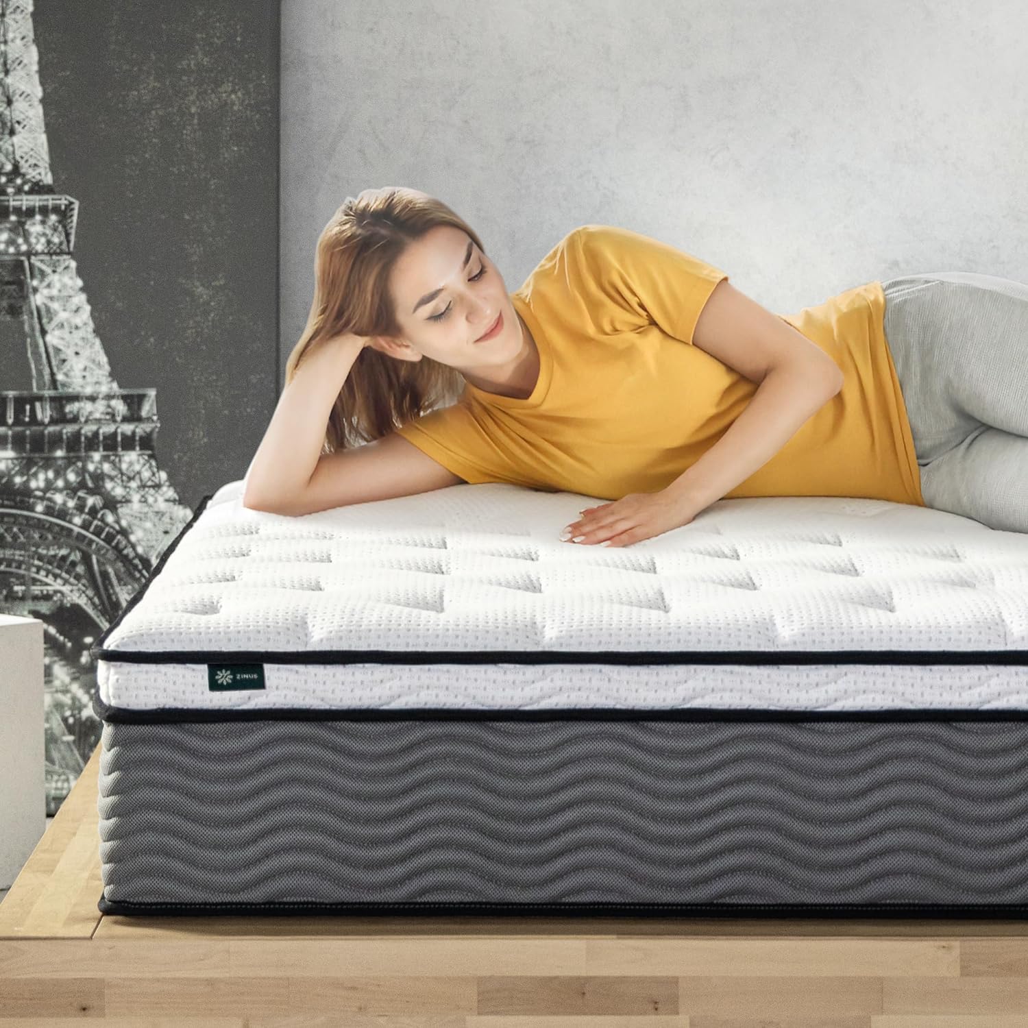 Zinus 12 Inch True Support Hybrid Mattress [New Version], Fiberglass Free, Firm Feel, Motion Isolation, Certified Safe Foams & Fabric, Bed-in-A-Box, King