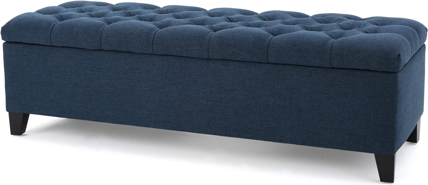 Christopher Knight Home Ottilie Fabric Storage Ottoman, Dark Blue, 17.75D x 51.5W x 15.75H