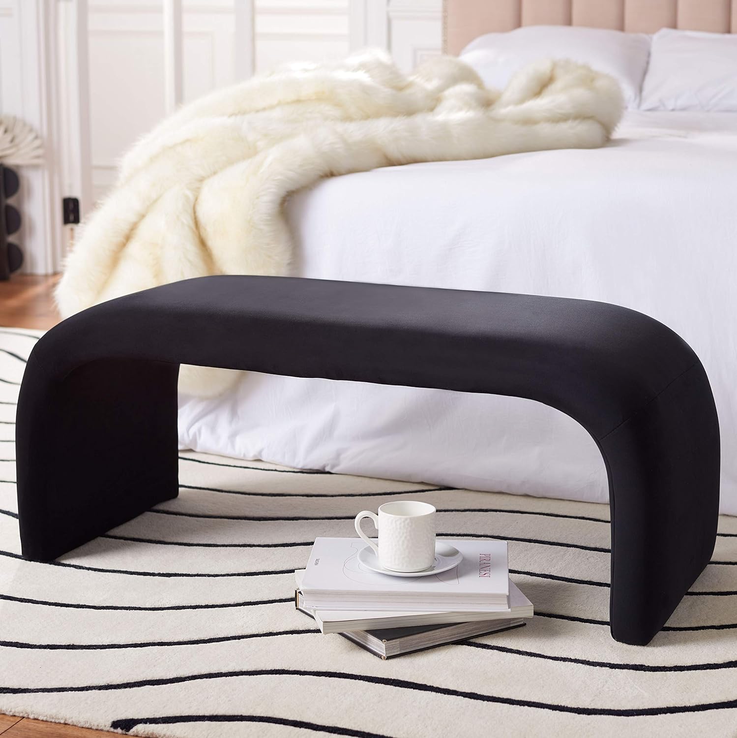 Safavieh Home Collection Tenko Modern Black Velvet Bench (Fully Assembled) BCH1300B