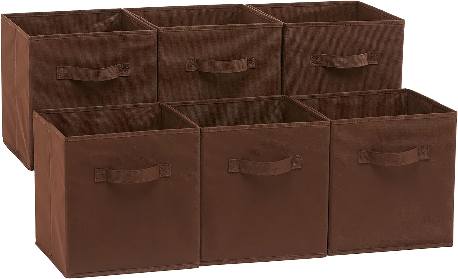 Amazon Basics Collapsible Fabric Storage Cubes Organizer with Handles, 10.5x10.5x11, Brown - Pack of 6